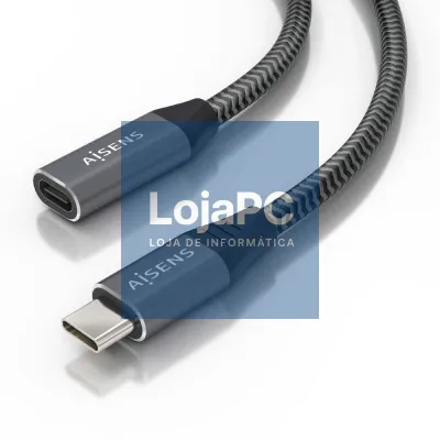 Cabo Extensão USB 3.2 Aisens A107-0636/ USB Tipo-C Macho - USB Tipo-C Fêmea/ até 100W/ 20Gbps/ 2m/ Cinzento