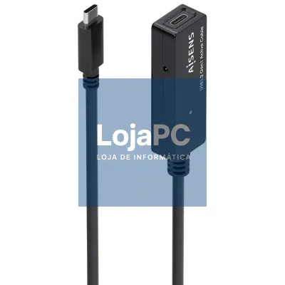 Cabo Extensão USB 3.2 com Amplificador Aisens A107-0869/ USB Tipo-C Macho - USB Tipo-C Fêmea/ até 100W/ 20Gbps/ 5m/ Preto