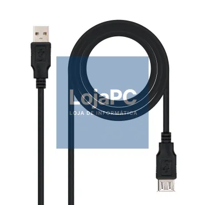 Cabo Extensão USB 2.0 Nanocable 10.01.0203-BK/ USB Macho - USB Fêmea/ 1.8m/ Preto