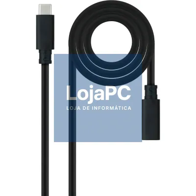 Cabo Extensão USB Tipo-C 3.2 Nanocable 10.01.4502/ USB Tipo-C Macho - USB Tipo-C Fêmea/ 2m/ Preto