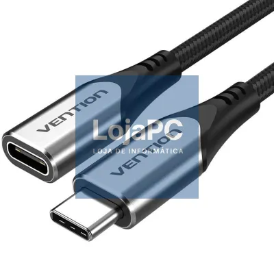Cabo Extensão USB 3.1 Tipo-C Vention TABHF/ USB Tipo-C Macho - USB Tipo-C Fêmea/ até 60W/ 5Gbps/ 1m/ Cinzento