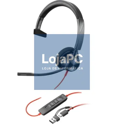 Auscultador Poly Blackwire 3310 para Microsoft Teams + Adaptador USB-C/A/ com Microfone/ USB Tipo-C/ Preto