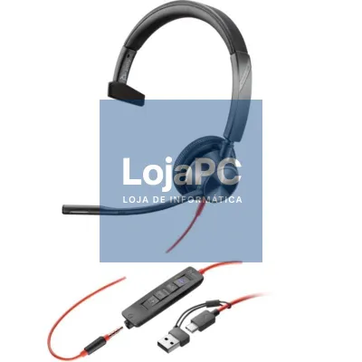 Auscultador Poly Blackwire 3315 para Microsoft Teams + Adaptador USB-C/A/ com Microfone/ Jack 3.5/ Preto