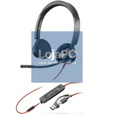Auscultadores Poly Blackwire 3225 para Microsoft Teams + 3.5 mm + Adaptador USB-C/A/ com Microfone/ Jack 3.5 - USB Tipo-C/ Pretos