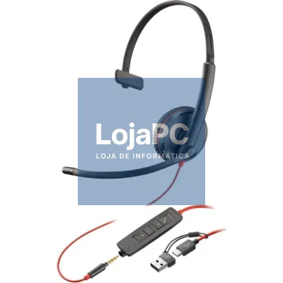 Auscultador Poly Blackwire 3215 + 3.5mm + Adaptador USB-C/A/ com Microfone/ Jack 3.5 - USB Tipo-C/ Bulk/ Preto