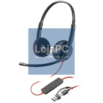 Auscultadores Poly Blackwire 3220 + Adaptador USB-C/A/ com Microfone/ Bulk/ Pretos
