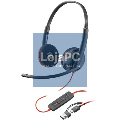 Auscultadores Poly Blackwire 3220 + Adaptador USB-C/A/ com Microfone/ USB Tipo-C/ Preto