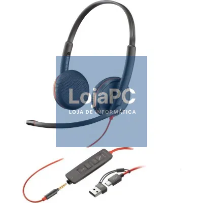 Auscultadores Poly Blackwire 3225 + 3.5 mm + Adaptador USB-C/A/ com Microfone/ Jack 3.5 - USB Tipo-C/ Bulk/ Pretos
