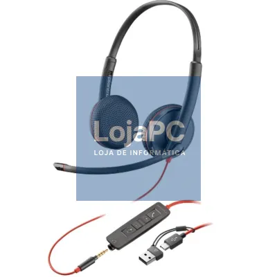 Auscultadores Poly Blackwire 3225 + Adaptador USB-C/A/ com Microfone/ Jack 3.5mm/ Preto