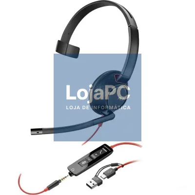 Auscultador Poly Blackwire 5210 + 3.5 mm + Adaptador USB-C/A/ com Microfone/ Jack 3.5 - USB Tipo-C/ Jack 3.5 - USB Tipo-C/ Bulk/ Pretos