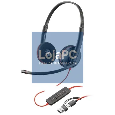 Auscultadores Poly Blackwire 3220 + Adaptador USB-C/A/ com Microfone/ USB Tipo-C/ Bulk/ Pretos