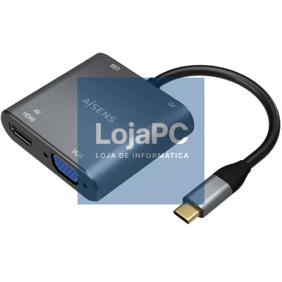 Conversor Aisens A109-0626/ HDMI Fêmea - VGA Fêmea - USB Tipo-C Macho - USB Fêmea - USB Tipo-C Fêmea/ 15cm/ Cinzento