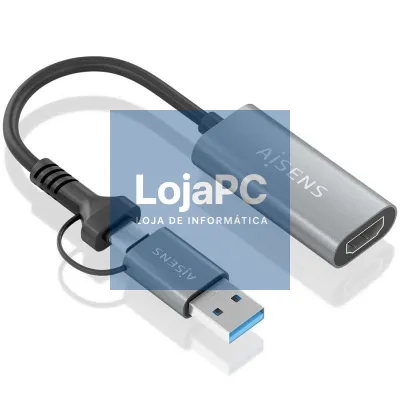 Conversor HDMI Aisens A109-0913/ USB + USB Tipo-C 3.1 Macho - HDMI Macho/ 15cm/ Cinzento