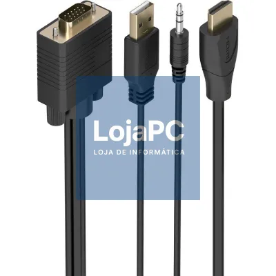 Cabo Conversor Aisens A122-1013 SVGA Macho - USB Macho - Jack Macho/ HDMI Macho/ 1m/ Preto