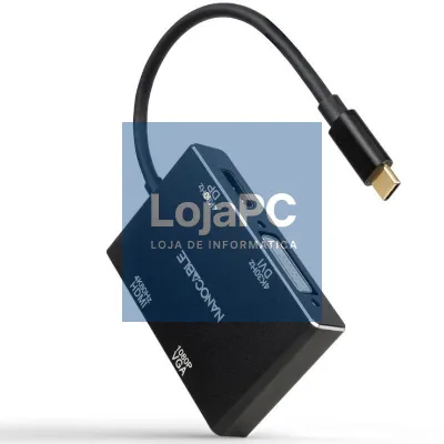 Conversor Nanocable 10.16.4307/ USB Tipo-C Macho - VGA Fêmea/ DVI Fêmea/ HDMI Fêmea/ DisplayPort Fêmea/ 10cm/ Preto