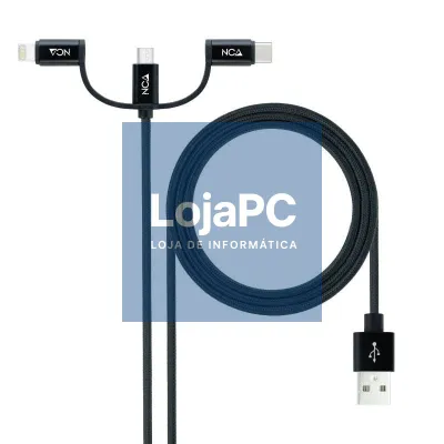 Cabo USB 2.0 Nanocable 10.01.3200/ Lightning Macho - Micro USB Macho/ USB Tipo-C Macho/ 480Mbps/ 1m/ Preto