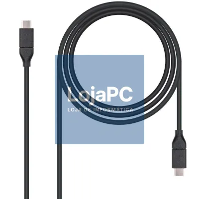 Cabo USB 3.2 Tipo-C Nanocable 10.01.4101/ USB Tipo-C Macho - USB Tipo-C Macho/ até 100W/ 1m/ Preto
