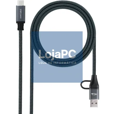 Cabo USB 3.2 Tipo-C Nanocable 10.01.4111-COMB/ USB Tipo-C Macho + USB Macho - USB Tipo-C Macho/ até 100W/ 20Gbps/ 1m/ Cinzento y Preto