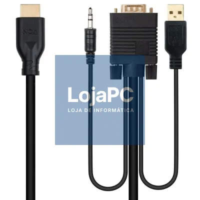 Cabo Conversor Nanocable 10.15.4612/ HDMI Macho - VGA Macho/ Jack 3.5 Macho/ USB Macho/ 1.8m/ Preto
