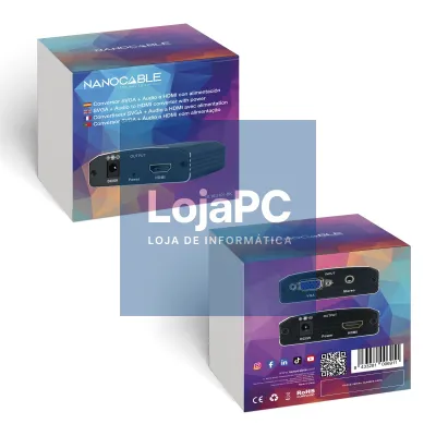Conversor Nanocable 10.16.2101-BK/ HDMI Fêmea - VGA Fêmea/ Jack 3.5 Fêmea/ 15cm/ Preto