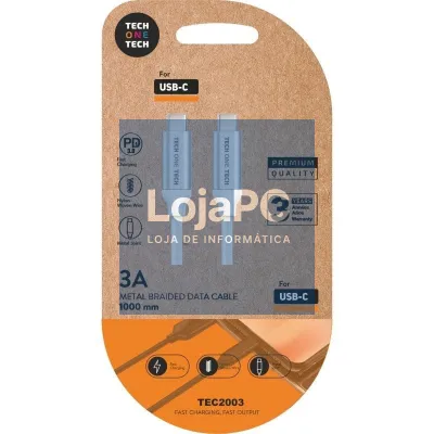 Cabo USB 2.0 Tipo-C Tech One Tech TEC2204/ USB Tipo-C Macho - USB Tipo-C Macho/ até 20W/ 480Mbps/ 1m/ Branco