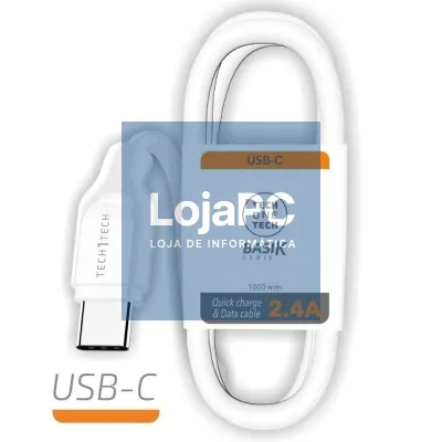 Cabo USB Tipo-C Tech One Tech TEC2903/ USB Tipo-C Macho - USB Macho/ 1m/ Branco