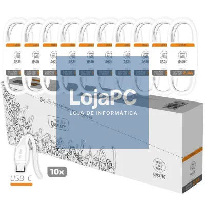 Pack 10 Cabos USB 2.0 Tech One Tech Basik TEC2953/ USB Macho - USB Tipo-C Macho/ 1m/ Branco