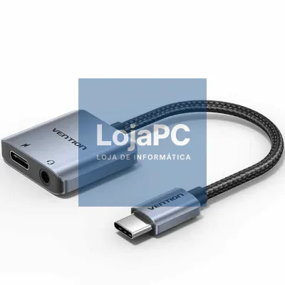 Adaptador Audio Vention BIGHA/ USB Tipo-C Macho - Jack 3.5 Fêmea/ USB Tipo-C PD Fêmea/ Cinzento