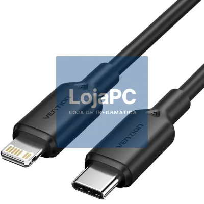 Cabo USB 2.0 Tipo-C Lightning Vention LAKBF/ USB Tipo-C Macho - Lightning Macho/ até 27W/ 480Mbps/ 1m/ Preto