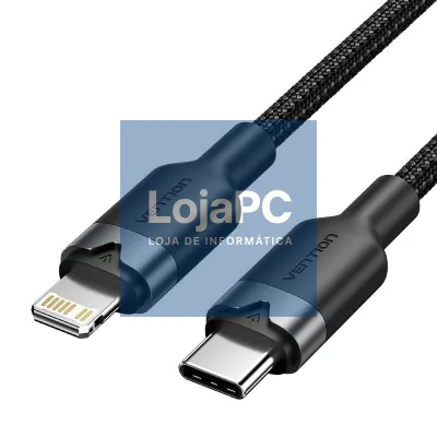 Cabo USB Tipo-C Lightning Vention LALBF/ USB Tipo-C Macho - Lightning Macho/ 27W/ 480Mbps/ 1m/ Preto