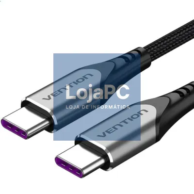 Cabo USB 2.0 Tipo-C Vention TAEHG/ USB Tipo-C Macho - USB Tipo-C Macho/ até 100W/ 480Mbps/ 1.5m/ Cinzento