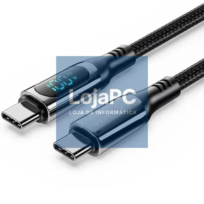 Cabo USB 2.0 Tipo-C 5A 100W Vention TAYBAV/ USB Tipo-C Macho - USB Tipo-C Macho/ até 100W/ 480Mbps/ 1.2m/ com Ecrã LED/ Preto