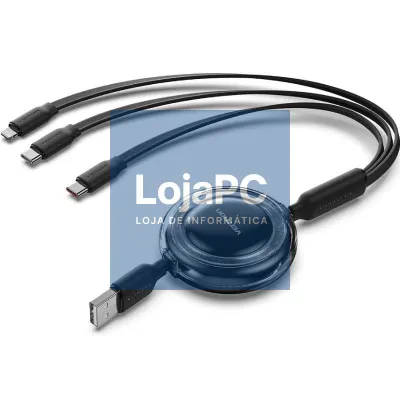 Cabo USB Retráctil Vention TRJBBE/ USB Macho - Lightning/ 2xUSB Tipo-C/ até 17.5W/ 10Gbps/ 1.1m/ Preto