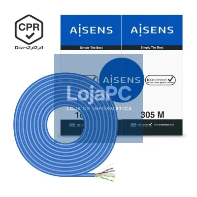 Bobina de Cabo RJ45 UTP AWG24 LSZH CPR Dca Aisens A135-0663 Cat.6/ 305m/ Azul