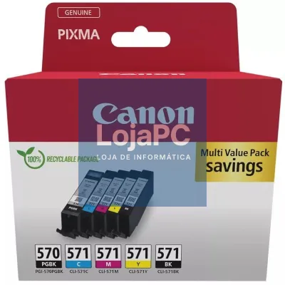 Tinteiro Original Canon PGI-570 + CLI-571 Multipack/ Ciano/ Magenta/ Amarelo/ Preto