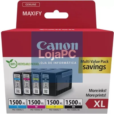 Tinteiro Original Canon PGI-1500XL Multipack Alta Capacidade/ Ciano/ Magenta/ Amarelo/ Preto
