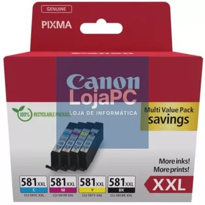 Tinteiro Original Canon CLI-581XXL Multipack Alta Capacidade/ Ciano/ Magenta/ Amarelo/ Preto