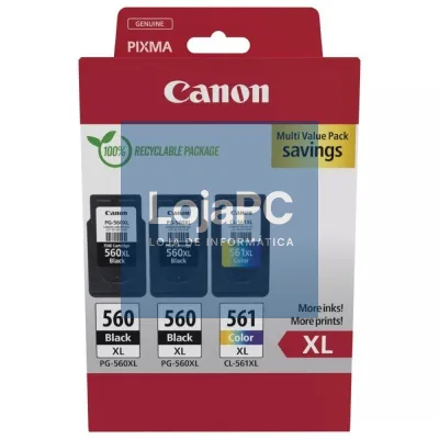 Tinteiro Original Canon PG-560XL + CL-561XL Multipack Alta Capacidade/ 2x Preto/ Tricolor