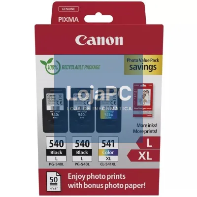 Tinteiro Original Canon PG-540L + CL-541 XL Multipack Alta Capacidade/ 2x Preto/ Tricolor + Papel fotográfico