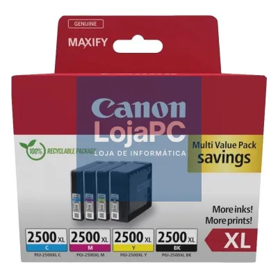Tinteiro Original Canon PGI-2500 XL Multipack Alta Capacidade/ Ciano/ Magenta/ Amarelo/ Preto