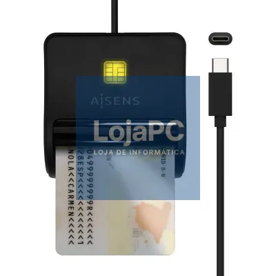 Leitor de DNI USB Tipo-C Aisens ASCR-SN03C-BK/ USB Tipo-C/ Preto