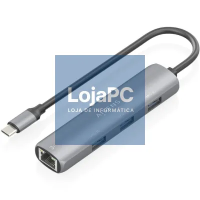 Hub USB Tipo-C Aisens ASUC-4P038-GR/ 3xUSB/ 1xRJ45/ Cinzento