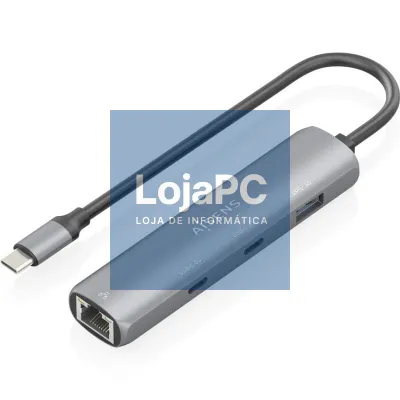 Hub USB Tipo-C Aisens ASUC-4P040-GR/ 2xUSB Tipo-C/ 1xUSB/ 1xRJ45/ Cinzento