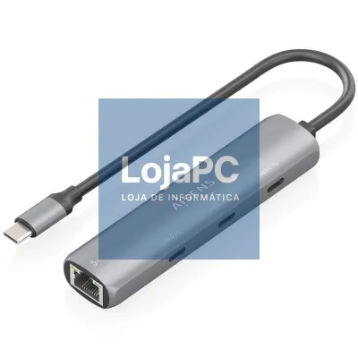 Hub USB Tipo-C Aisens ASUC-4P041-GR/ 3xUSB Tipo-C/ 1xRJ45/ Cinzento