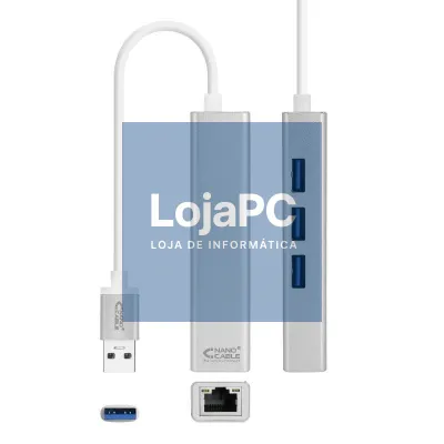 Hub USB 3.0 Nanocable 10.03.0403/ 3xUSB/ 1xRJ45/ Cinzento