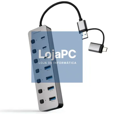 Hub USB + USB Tipo-C Nanocable 10.16.4510/ 4xUSB/ 3xUSB Tipo-C/ 1xUSB Tipo-C PD/ Cinzento