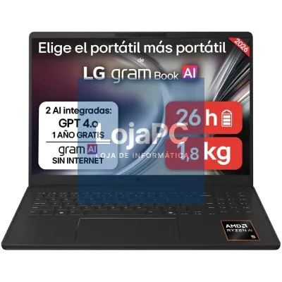 Portátil LG Gram 16UD55U-G.AX85BN Ryzen AI 7 445/ 32GB/ 512GB SSD/ 16'/ sem Sistema Operativo