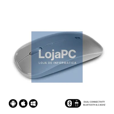 Rato sem fios Subblim Dual Flat/ Bateria recarregável/ até 1600 DPI/ Prateado
