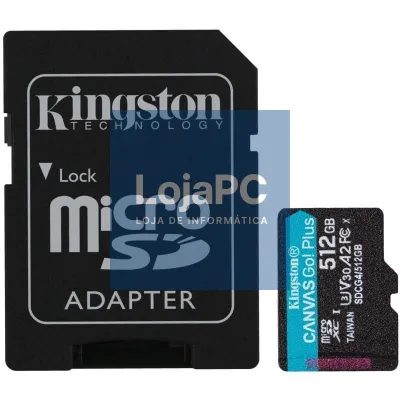 Cartão de memória Kingston CANVAS Go! Plus 512GB microSD XC com Adaptador/ Classe 10/ 200MBs