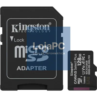 Cartão de memória Kingston CANVAS Select Plus 128GB microSD XC com Adaptador/ Classe 10/ 150MBs